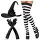 thumbnail image 1 of Conjunto de sombrero de bruja arrugado de Halloween con calcetines a rayas negras y guantes largos de satén. Colección completa de accesorios de disfraz de bruja., 1 of 4