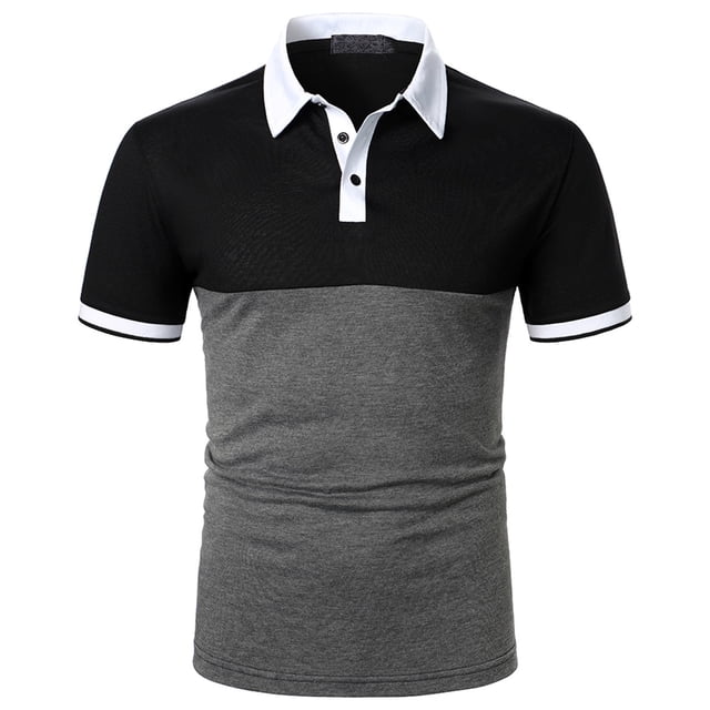 Birdeem Men Casual Button Short Sleeve Patchwork Turndown Pullover T-Shirt Tops