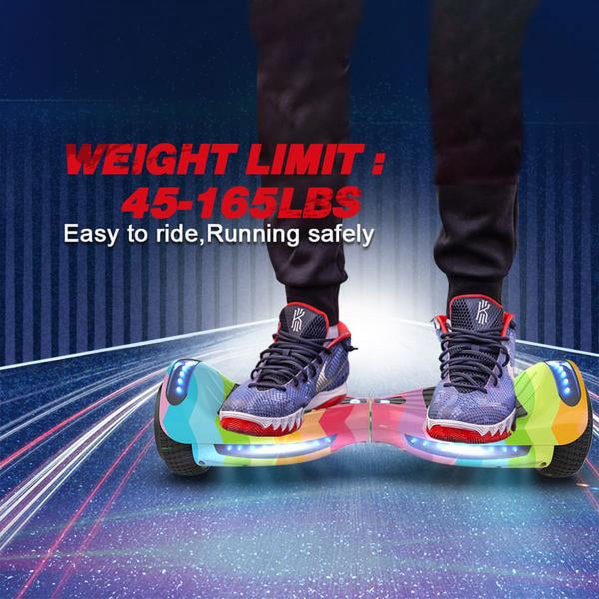 Flash Wheel Hoverboard 6.5" Bluetooth Speaker with LED Light Self Balancing Wheel Electric Scooter, Rainbow Wave - image 5 of 8