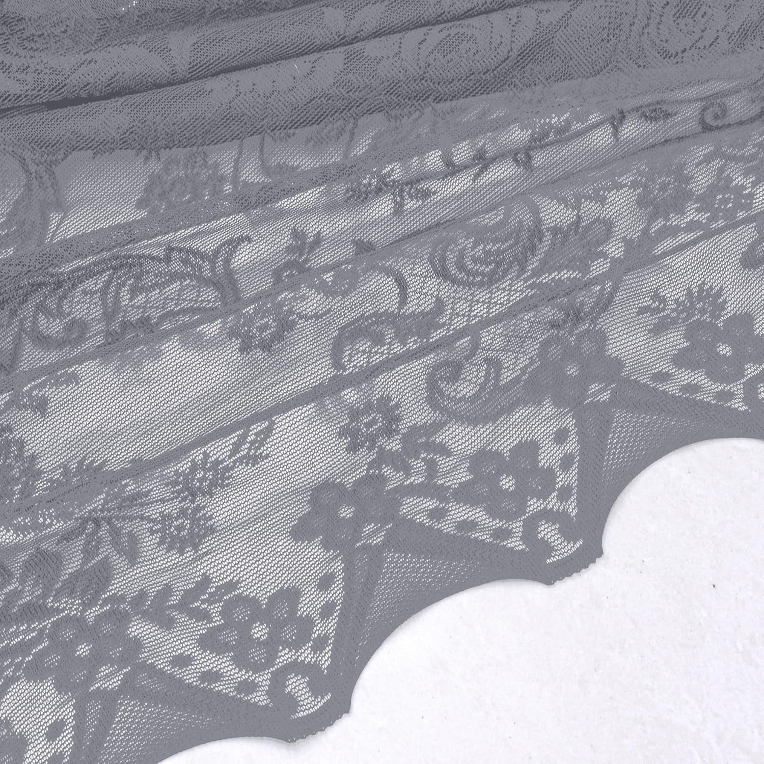 XmhyTop-A Grey Window Valance 250x105cm, 1 Piece Bead Tassels Floral Semi Sheer Rod Pocket Valance Curtains, Decorative Lace Valance for Home