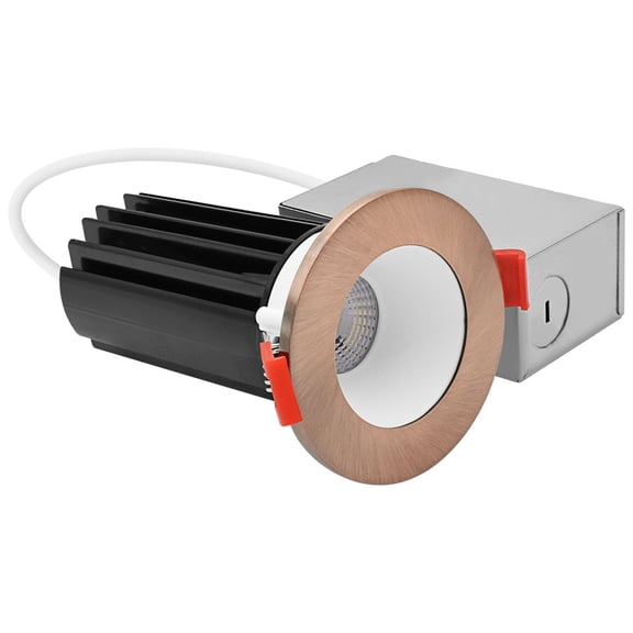 LUXRITE 2 In. LED Recessed Light, Round White & Copper Interchangeable Trim, 5CCT, 1000LM, 15W, CRI80, Dimmable