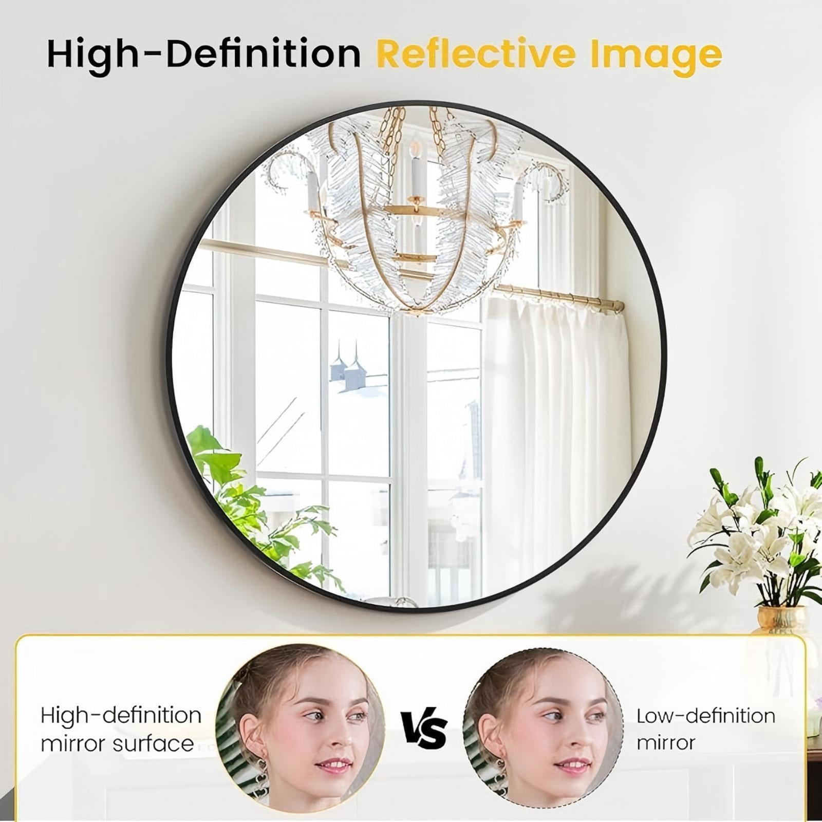 Anyrose 30"x30" Round Mirror Wall Mirror Bathroom Mirror Hanging,Black