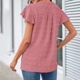 thumbnail image 4 of Women's Summer Blouses V Neck Swiss Dots Plain Work Tops Ruffle Short Sleeve Casual Comfy Loose Tunic Tops T Shirts, 4 of 7