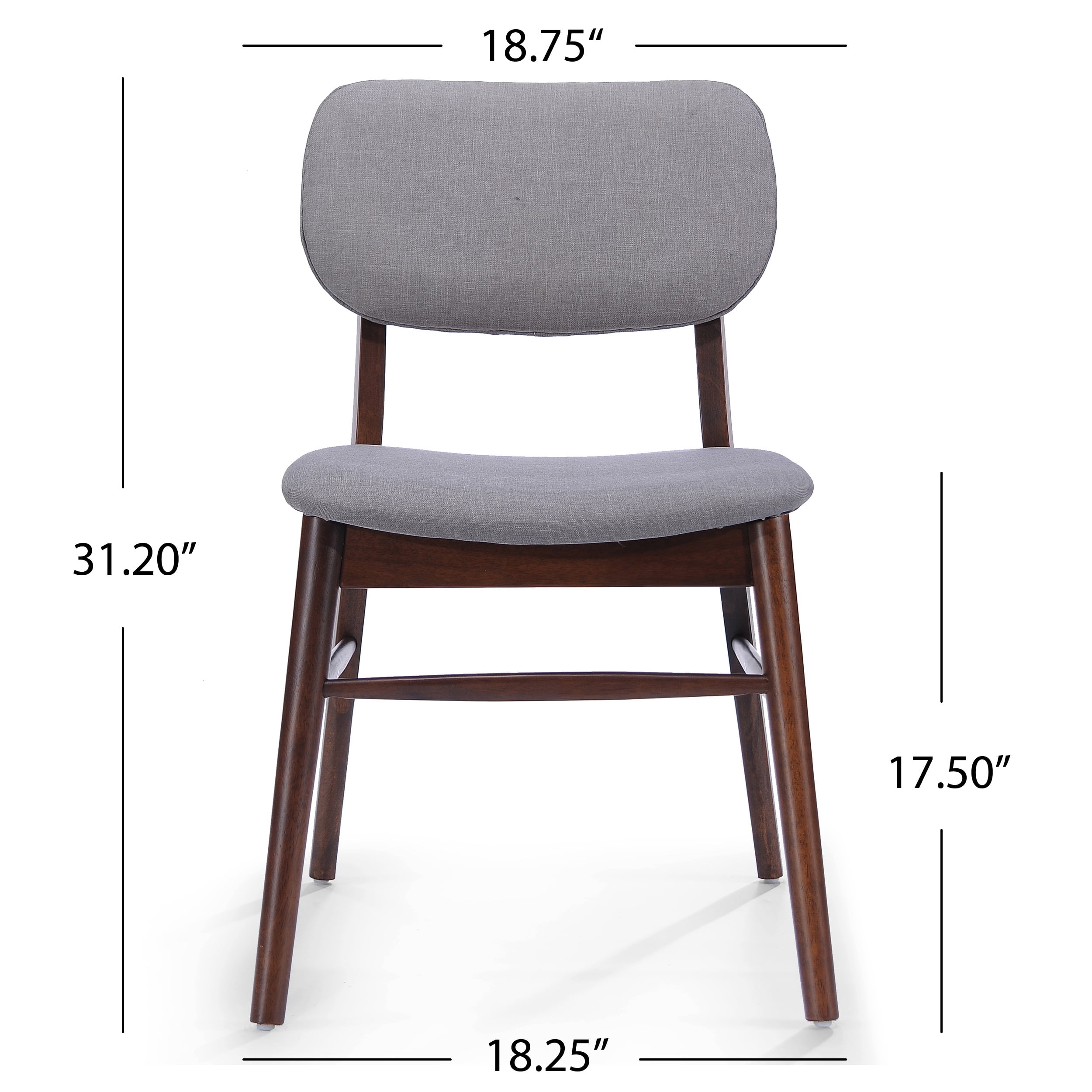 Euroco Wooden Dining Chairs Set of 2, Mid-Century Modern Upholstered Kitchen Side Chairs with Rubberwood Frame for Home,Walnut+Light Gray