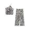 thumbnail image 2 of HH TRAF Conjunto de 2 piezas para mujer, estampado asimétrico, tipo globo, top corto en blanco y negro + pantalones anchos con cordones y lazo para mujer, 2 of 5