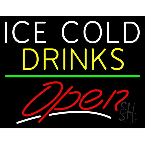 Ice Cold Drinks Open LED Neon Sign 15 x 19 - inches, Black Square Cut Acrylic Backing, with Dimmer - Bright and Premium built indoor LED Neon Sign for Defence Force.