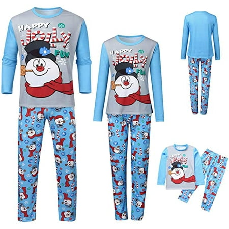 

Family Matching Christmas Pajamas Set Cotton Snowman Printing Cotton Tops Long Pants For Women Men Girls Boys