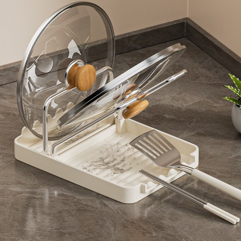 Multifunctional Pot Lid Organizer - Countertop Kitchen Utensil Holder for Lids, Spatulas & Utensils