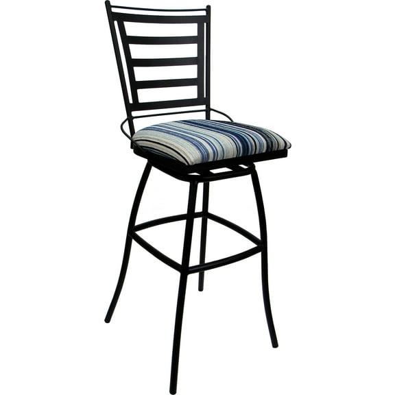 Aluminum Outdoor Extra Tall Bar Stool 34" Jenna NO Arms-Drift Blue Fabric- Black