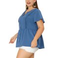 thumbnail image 5 of Agnes Orinda Women's Plus Size Work Short Sleeve Blouses Lace Button Down Peplum Summer Shirt 4X Dark Blue, 5 of 7