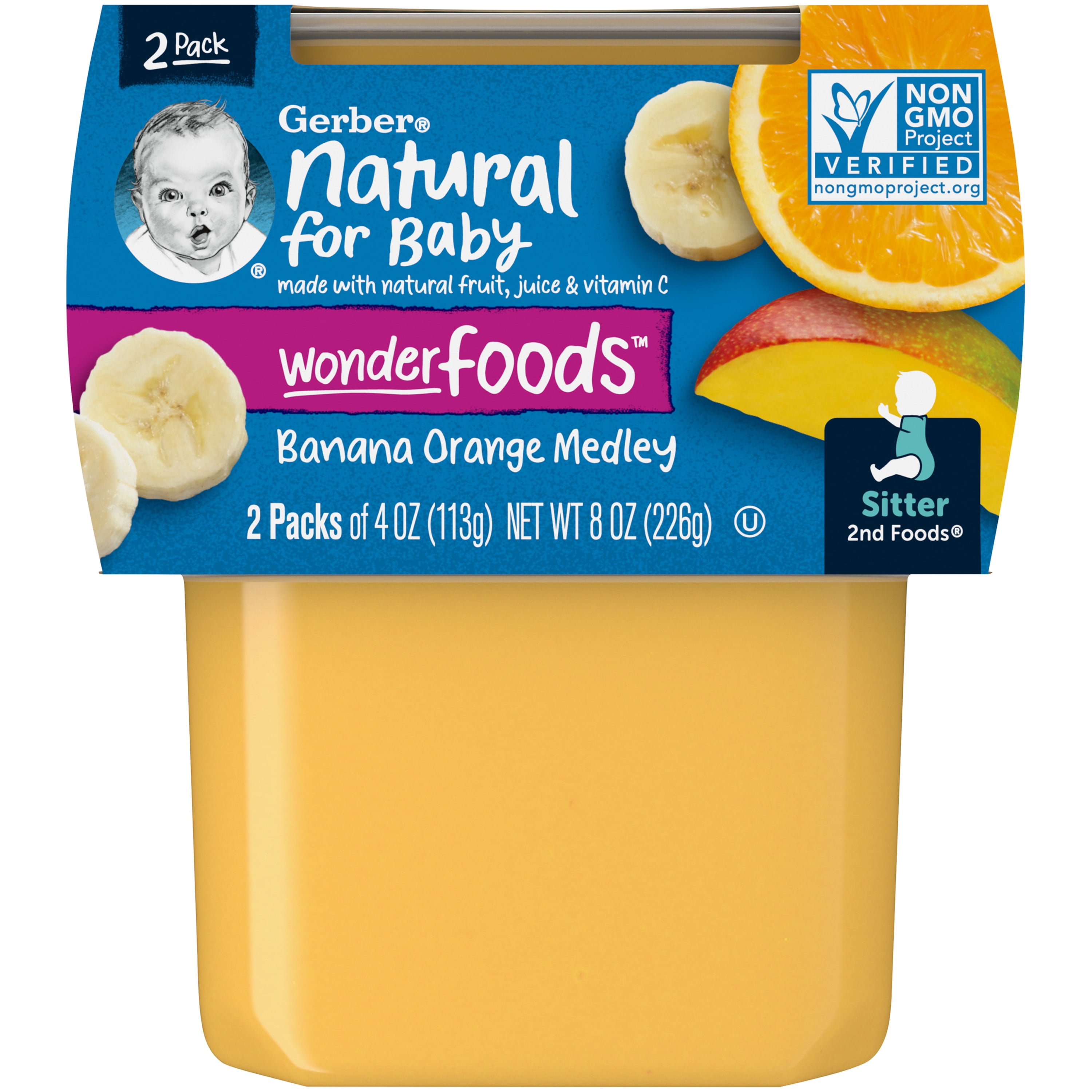 Gerber 2nd Foods Baby Food, Banana Orange Medley, 4 oz Tubs (2 Pack)