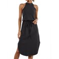 thumbnail image 4 of HUBERY Women Waist Tie Scoop Hem Back Cutout Halter Neck Sleeveless Midi Dress, 4 of 7