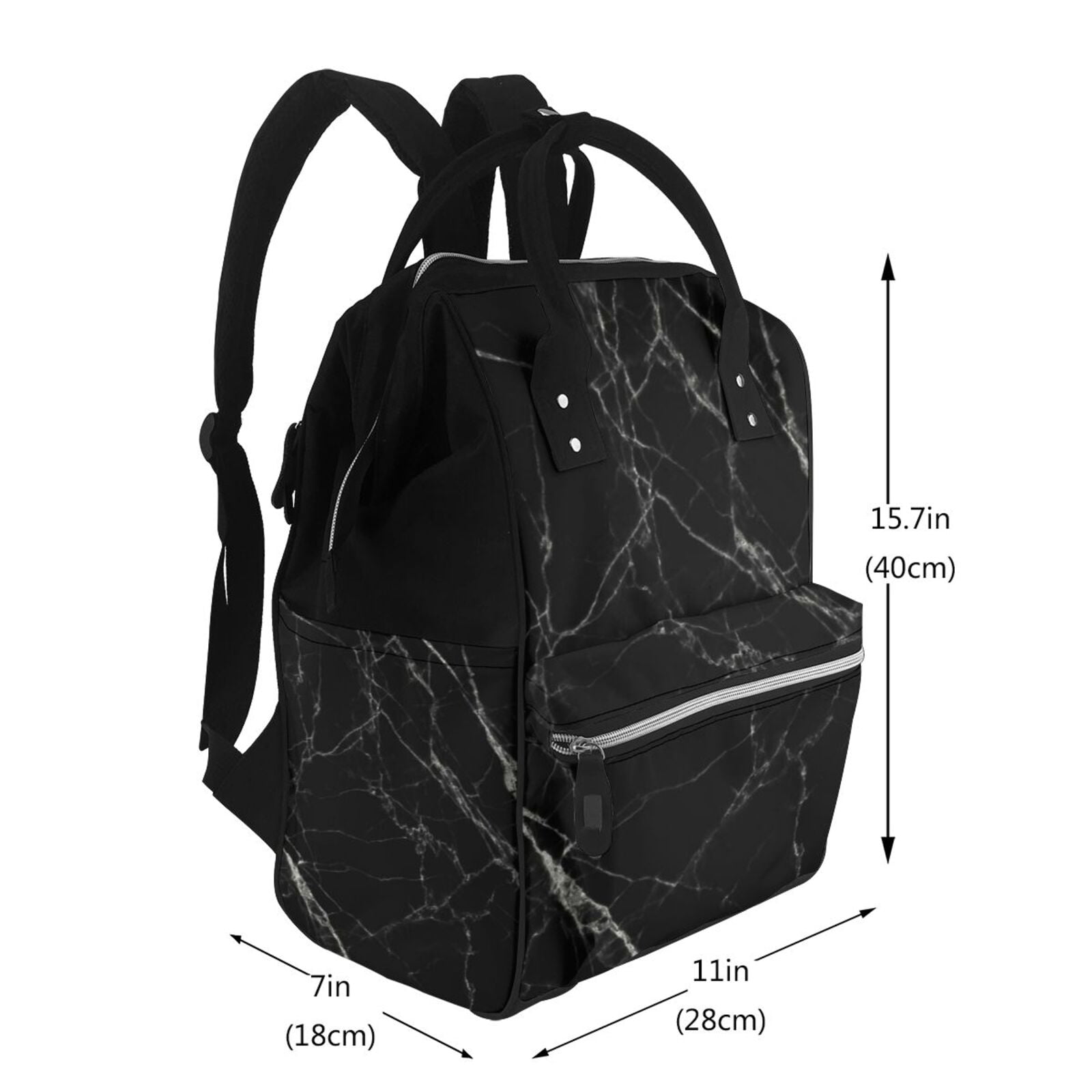 Ratiio Black Marble Texture Abstract Mummy Backpack - Waterproof Twill Canvas, Large Capacity Diaper Bag with Multiple Pockets and Adjustable Straps