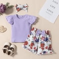 thumbnail image 2 of Gerichy Girls Summer Outfits, Girls Fly Sleeve Ribbed Tops T Shirt Floral Prints Suspenders Shorts Headbands Outfits, 2 of 9