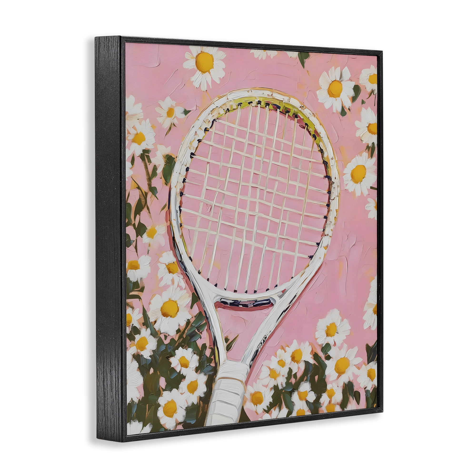 Stupell Industries Pink Tennis Racket & Daisies Black Framed Giclee Art, design by LSR Design Studio
