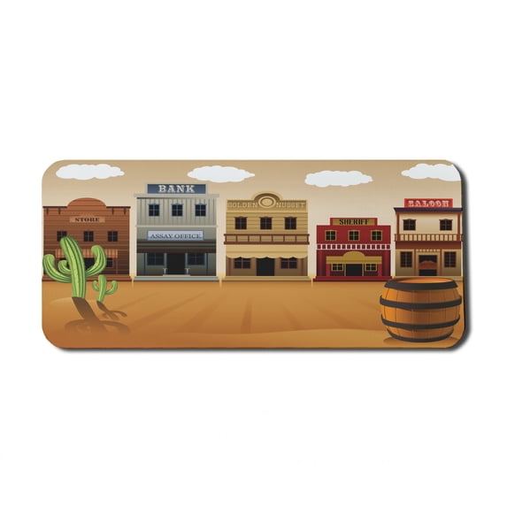 American Computer Mouse Pad, Wild West Scenery Village Old Town Texas Cowboy States Nostalgic Illustration, Rectangle Non-Slip Rubber Mousepad X-Large, 35" x 15" Gaming Size, Multicolor, by Ambesonne