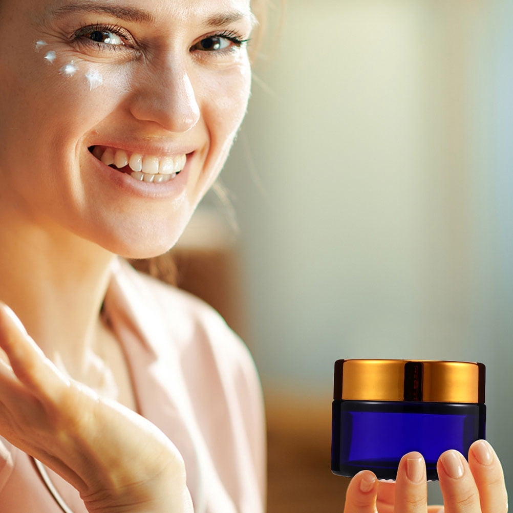 ROMANSENTIAL 5Pcs Blue Glass Face Cream Sub Containers Refillable Portable Cosmetic Storage Jars