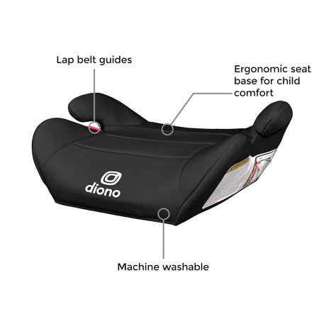 Diono Solana Lite Backless Booster Car Seat for Kids, Lightweight Travel Booster Seat, Machine Washable Cover, Fits Children 40-100 lbs, Black Storm