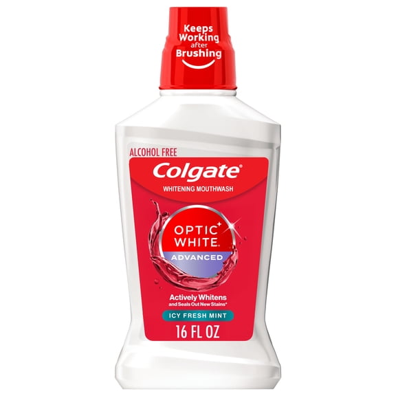 Colgate Optic White Advanced Whitening Mouthwash with Icy Fresh Mint Flavor and 2% Hydrogen Peroxide, 16 OZ