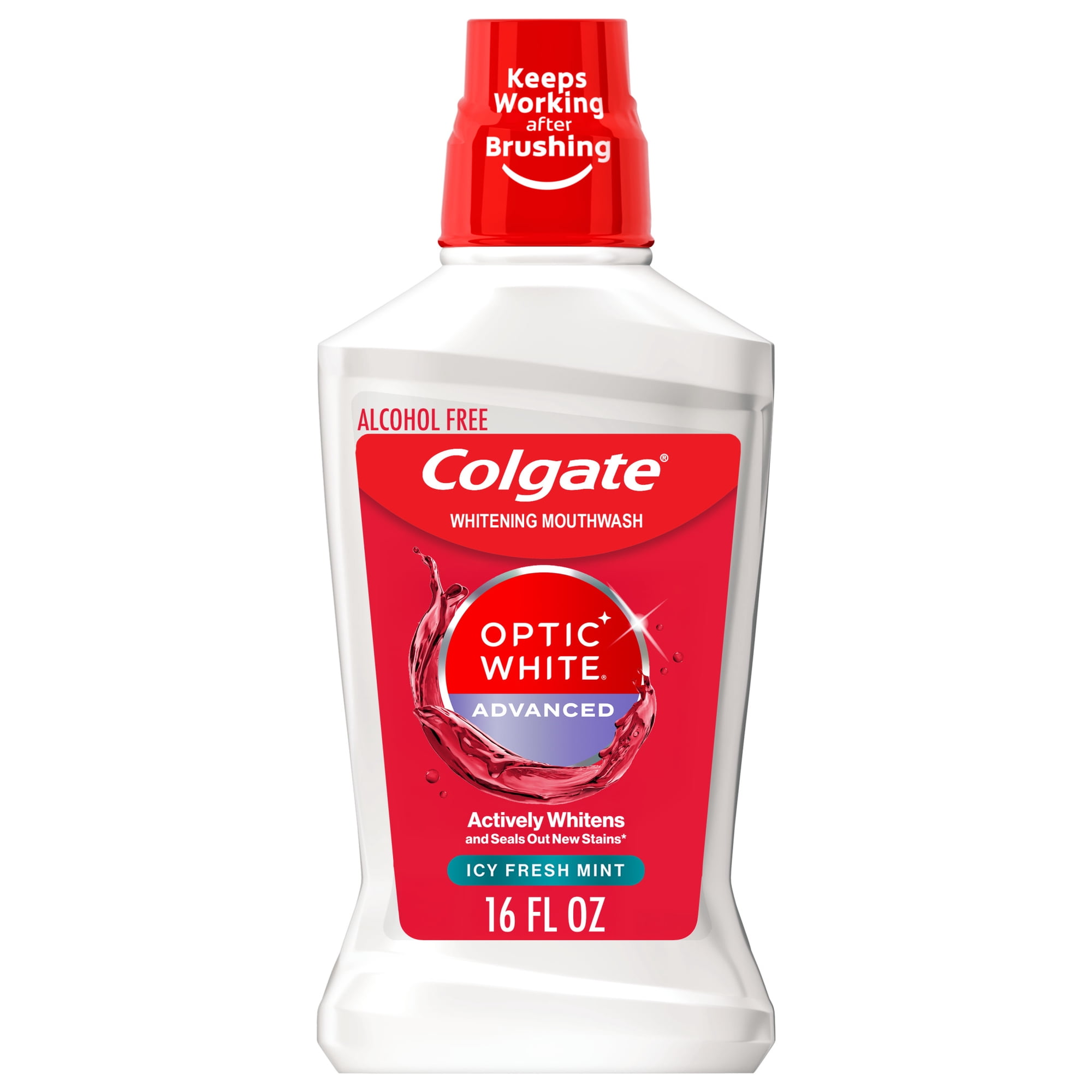Colgate Optic White Advanced Whitening Mouthwash with Icy Fresh Mint Flavor and 2% Hydrogen Peroxide, 16 OZ
