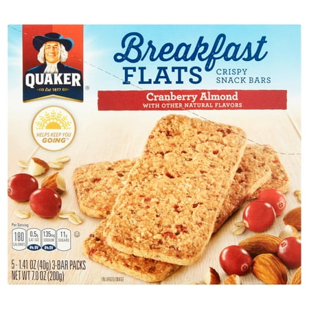 Quaker Breakfast Flat Breakfast Bars Cranberry Almond, 5 Count