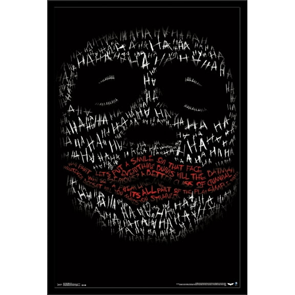 DC Comics Movie - The Dark Knight - The Joker Face In Text Wall Poster, 22.375" x 34", Framed