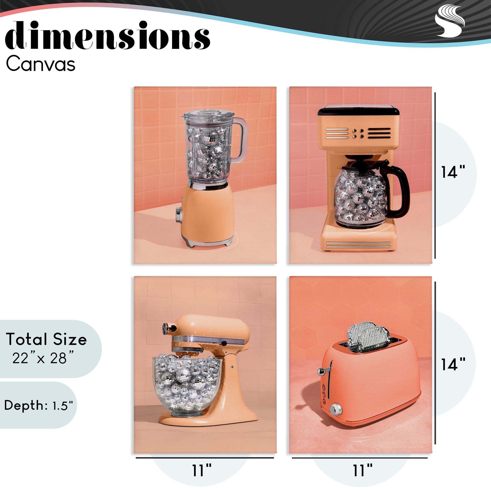 Stupell Industries Disco Drink Blender over Orange 4 Piece Canvas Wall Art Set, design by LISH Creative