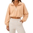 thumbnail image 2 of Womens Cropped Sweatshirt, Quarter Zip Pullover with Stand Collar, Drawstring Hem, Oversized Long Sleeve Tops for Fall Winter XL, 2 of 7