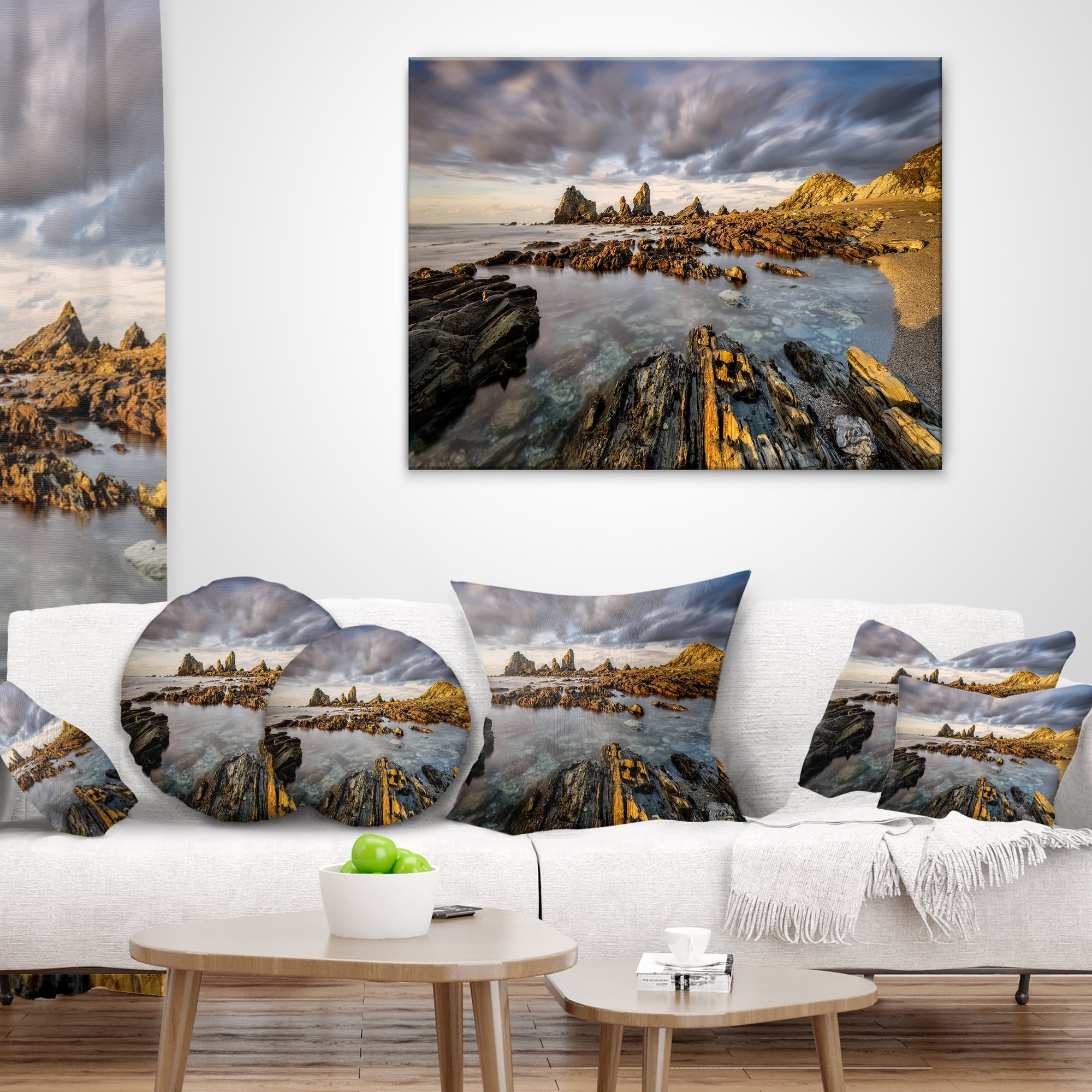 Designart Atlantic Coast in Spain - Seashore Photography Throw Pillow - 12x20