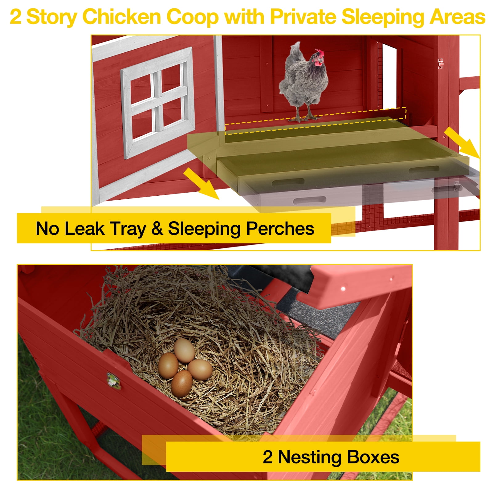 Aivituvin Large Chicken Coop with Wheels, Mobile Chicken House for Outdoor, Poultry Cage with Nesting Box, Leakproof Pull-Out Tray & UV-Resistant Roof