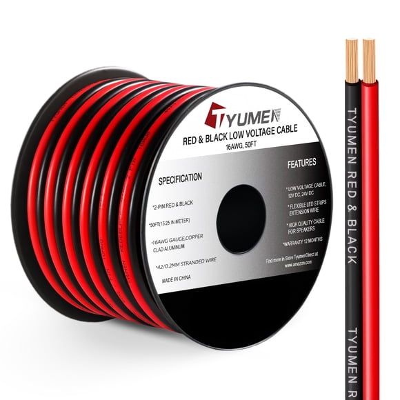 Cable flexible de corriente continua rojo y negro Tyumen 16 AWG de 15 m