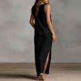 thumbnail image 4 of XIAONU Womens Solid Maxi Dress Sleeveless V Neck Split Side Linen Casual Sundress, 4 of 5