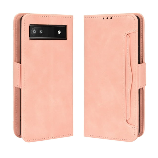 Case for Google Pixel 6A Cover Adjustable Detachable Card Holder Magnetic closure Leather Wallet Case - Pink