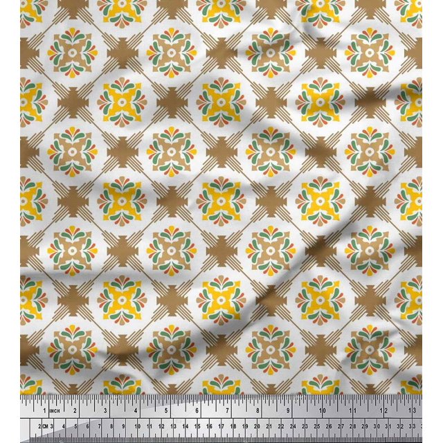 Soimoi Viscose Chiffon Fabric Geometric & Flower Artistic Decor Fabric Printed Yard 42 Inch Wide