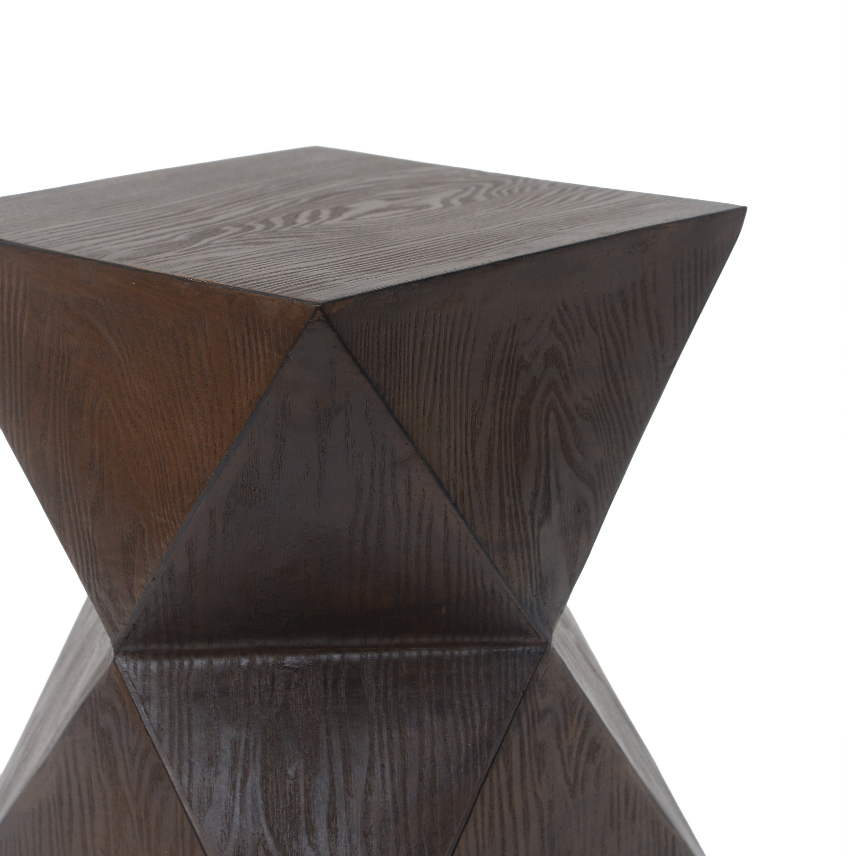 Prismatic Side Table, 14.25 Inch Natural Wood Grain Finish Concrete End Table for Patio Garden, White