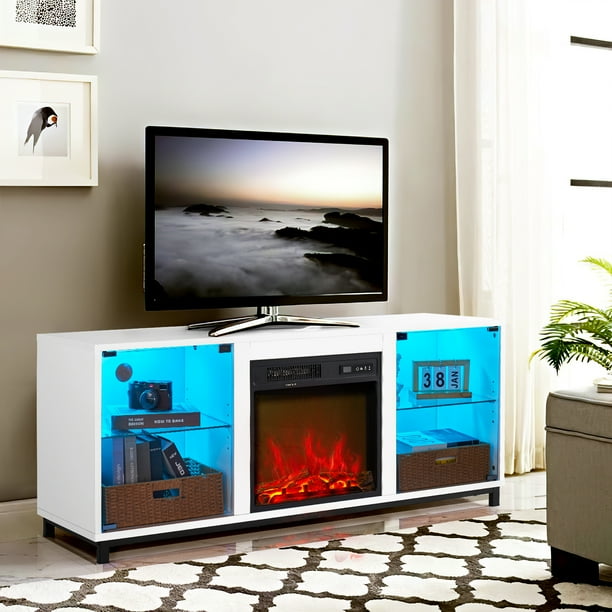 Oneinmil Fireplace TV Stand, TV Stand with 18" Electric Fireplace, LED