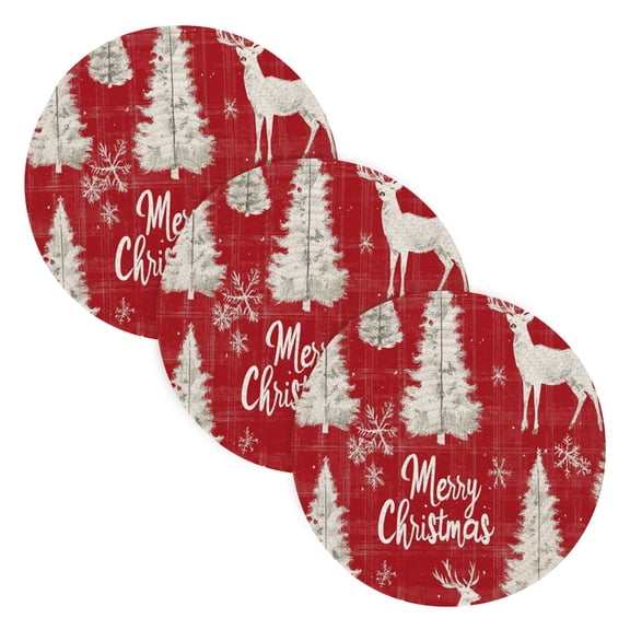 BZSMCE Mats for Pots,Pans Place Red Plaid Pattern with Reindeer Simple Style Pattern Pot Mats