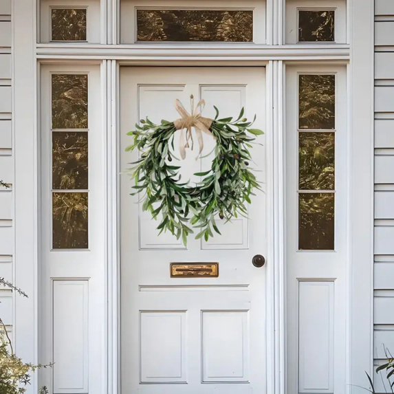 Artificial Olive Wreath for Front Door, Lifelike Faux Olive Leaf Wreath with Olive Fruits, All Season Farmhouse Greenery Door Hanging Wreath for Entryway Wall Window Wedding Home Decor
