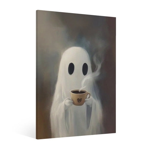 Vintage Halloween Cute Ghost Canvas Wall Art Painting, Retro Horror Creepy Dark Poster, Halloween Gothic Artwork Picture Print Decor, Spooky Ghost Wall Decor for Bar Living Room Bedroom Party Framed