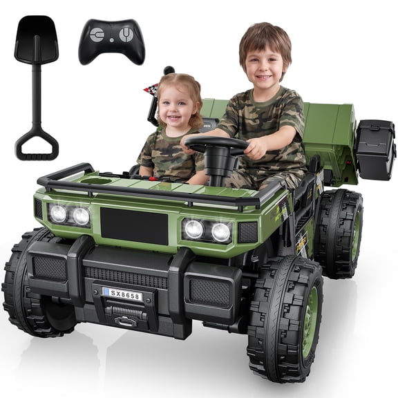 TOKTOO 24V Powered Ride on Dump Truck, 24V 2 Seater Ride on Car for Big Kid, 24 Volt Ride on Toy with Powerful Wheels for Boy Girl, 24V Ride Ons for Kid Aged 3-8Y, Green