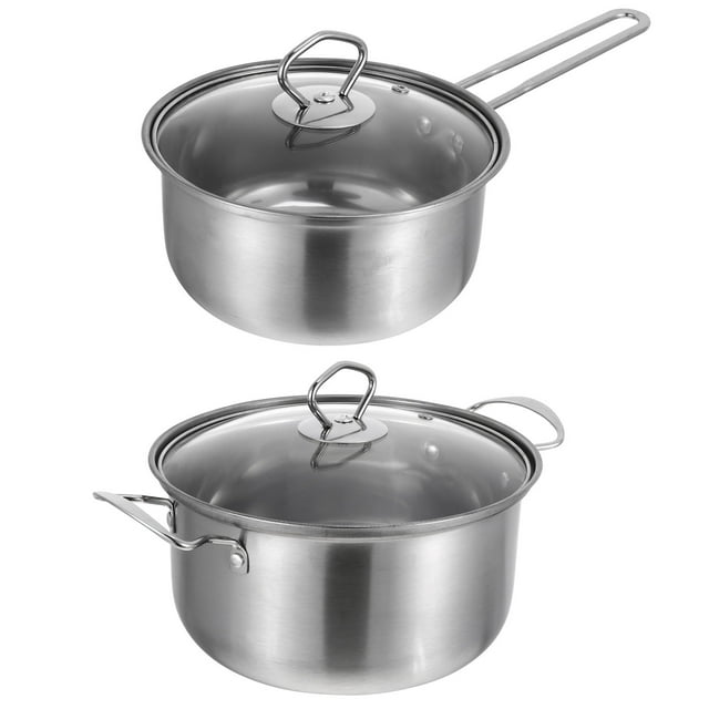 OUNONA 2Pcs Cooking Pots Set Stainless Steel for Housewives