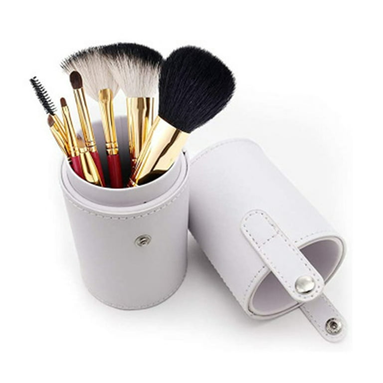 Heldig Portable Make Up Brush Holder, Cosmetic Brush Bucket Storage  Cylinder PU Leather Cosmetics Make Up Cup Organizer for Desk and TravelB 