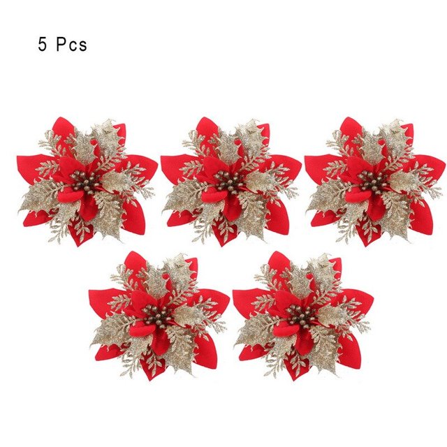 Flores artificiales de 5 piezas y 14cm para decoración del hogar, adornos de Navidad para árbol de Navidad, decoración de Año Nuevo