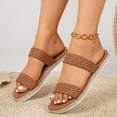 thumbnail image 2 of Espadrilles for Women Braided Double Band Open Toe Slides Sandals Lightweight Thick Sole Summer Beach Vacation Dress Flat Shoes Brown Size 6.5, 2 of 5