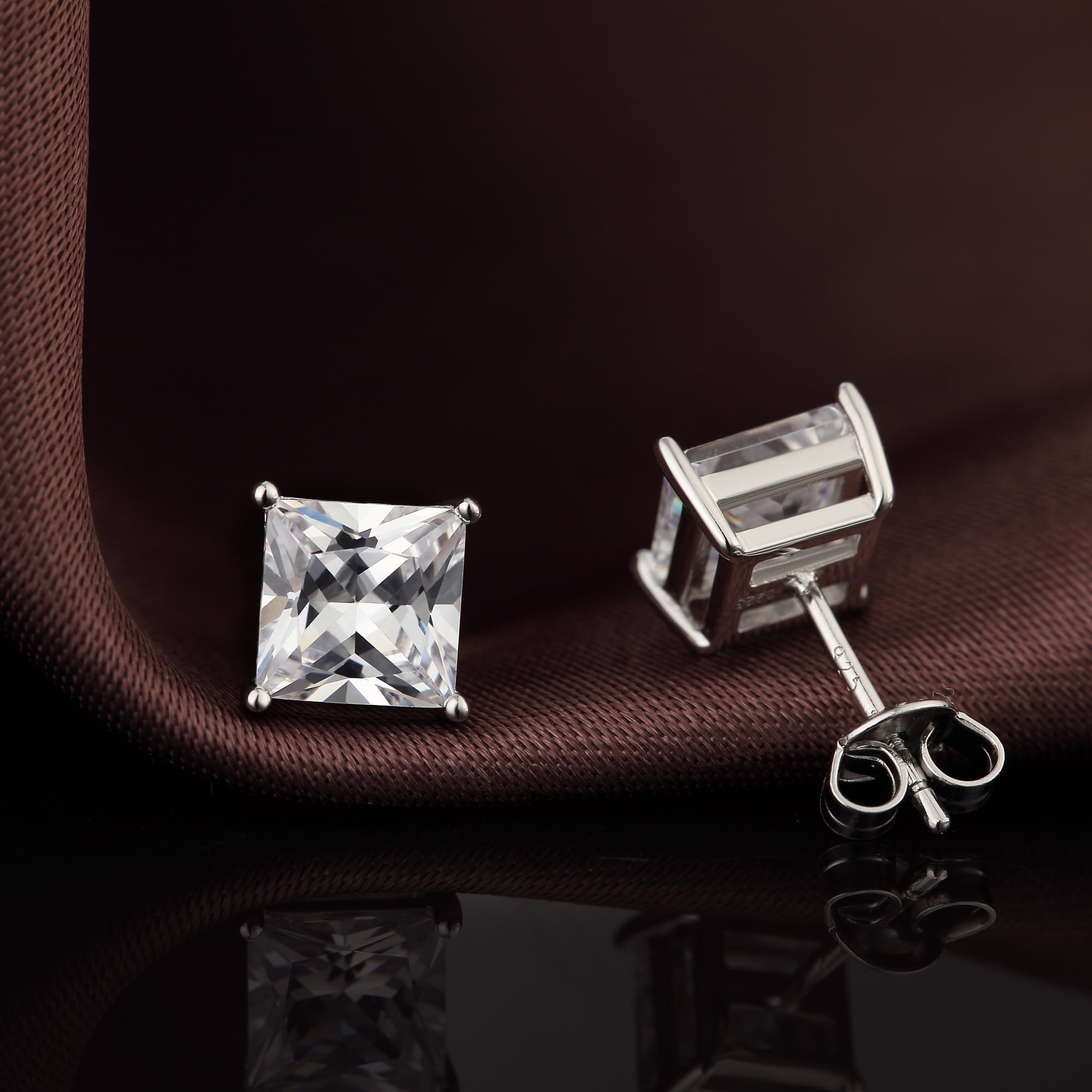 Diamond Earrings Men Women Stud Earrings Cubic Zirconia Stud Earrings Square Earrings Men Square Stud Earrings Fake Diamond Stud Earrings CZ Earrings Square Stud Mens Earrings 4mm