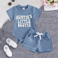 thumbnail image 2 of Xudanell Summer Clothes for Girls Newborn Baby Mama Girl Clothes Little Short Sleeve Romper Shorts Set Infant Knit Breathable Blue 12-18 Months, 2 of 8