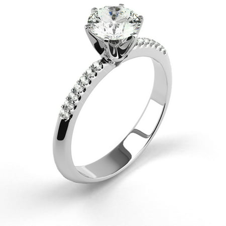 .38 Carat Weight Side Stones Round Cut Diamond Engagement Ring - 14K White