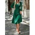 thumbnail image 3 of Women's Long Sleeve V Neck  Maxi Dress Smocked Boho Chiffon Flowy Long Dress  Pleated A-Line Swing Dress, 3 of 10
