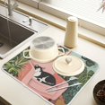 thumbnail image 2 of Yayeee Dish Drying Mat for Kitchen Counter 16" x 18" Microfiber Super Absorbent Coffee Decorative Pad, Pink Sleeping Cat, 2 of 9