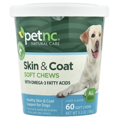 petnc NATURAL CARE Skin & Coat Soft Chews, All Dog, Liver, 60 Soft Chews, 5.5 oz (156 g)